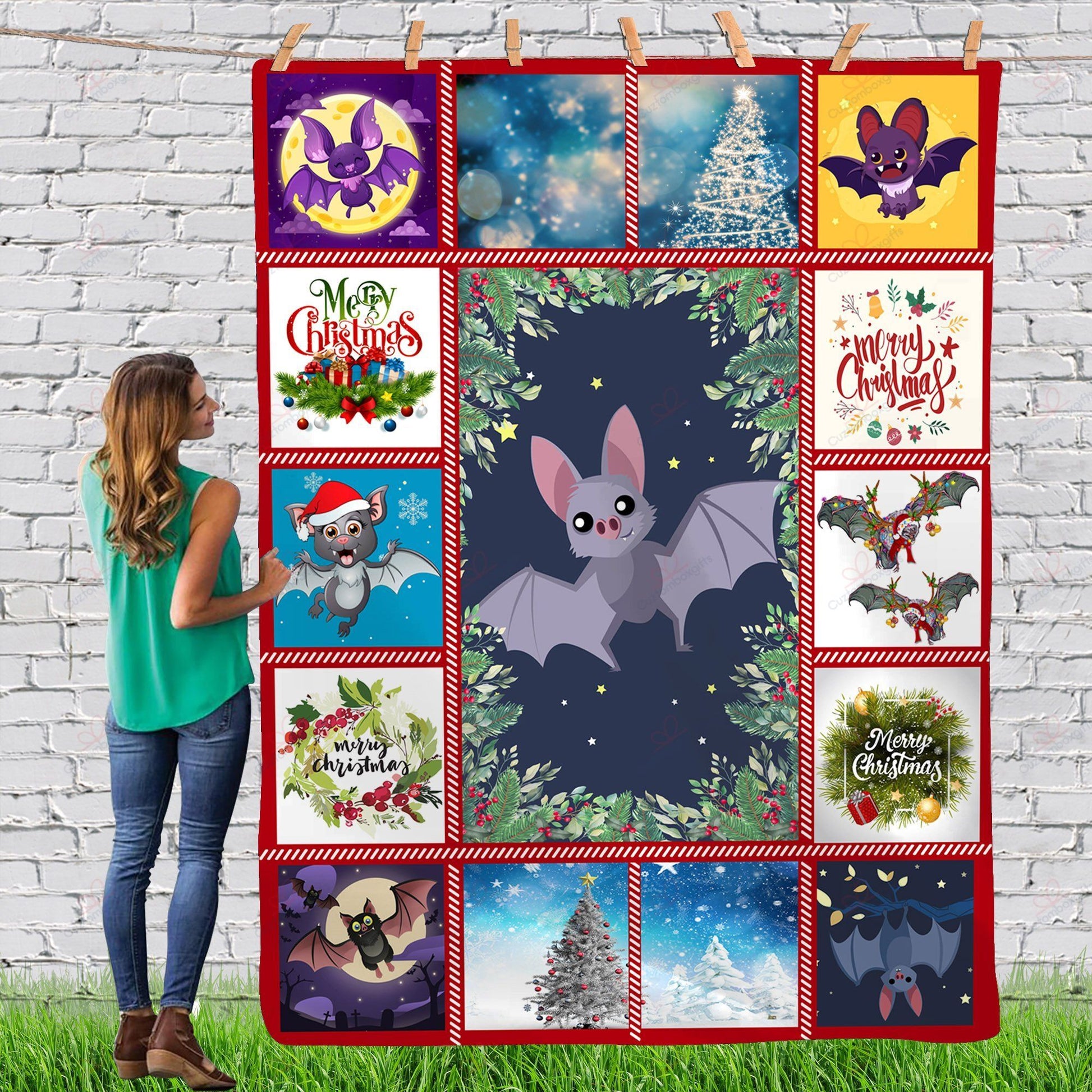 litzzy Bat Gorgeous Merry Christmas Animal Reindeer Xmas TH0911054CL Sherpa Fleece Blanket Sherpa Fleece Blanket   