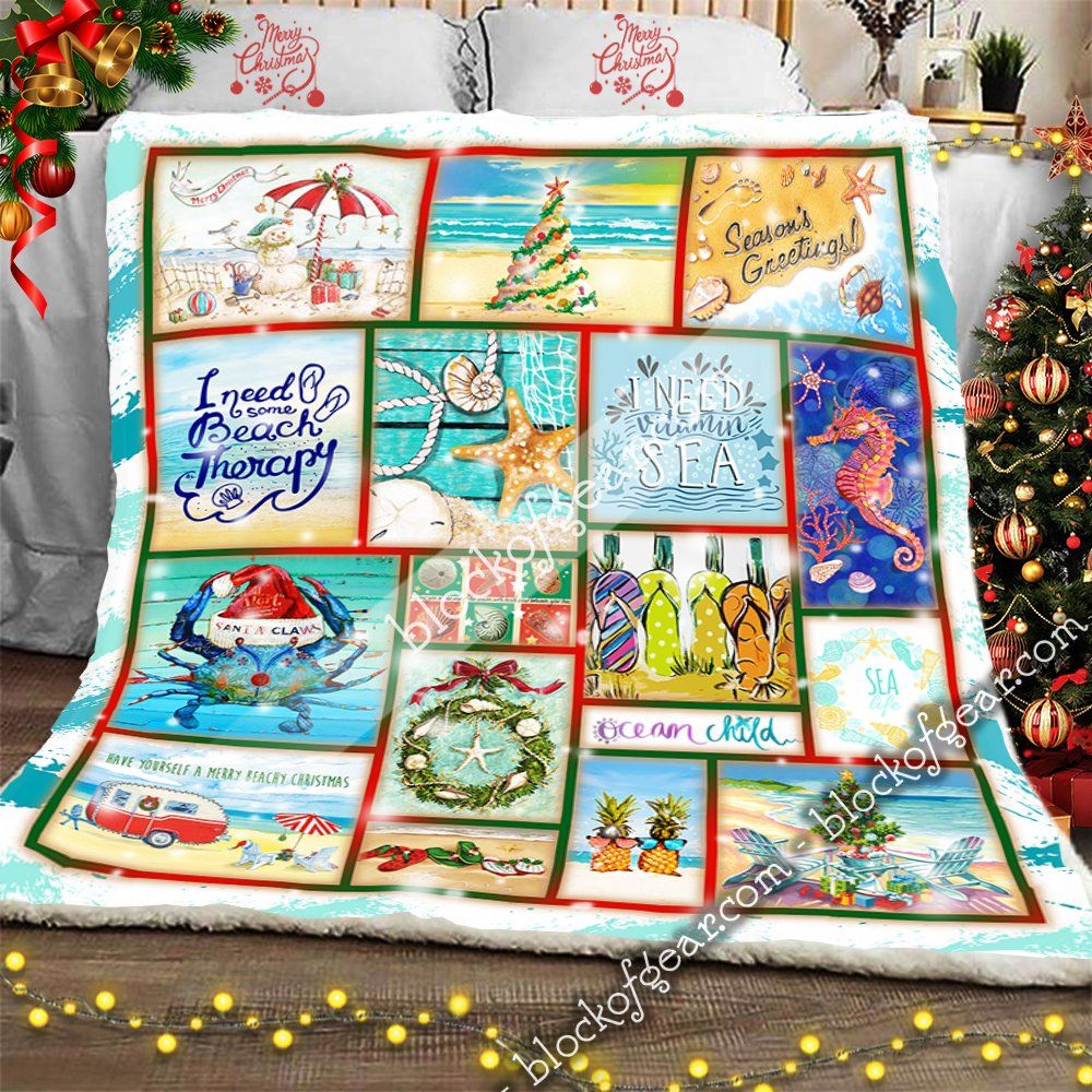 litzzy Beach Life Christmas GS-CL-NT0611 Sherpa Fleece Blanket Sherpa Fleece Blanket   