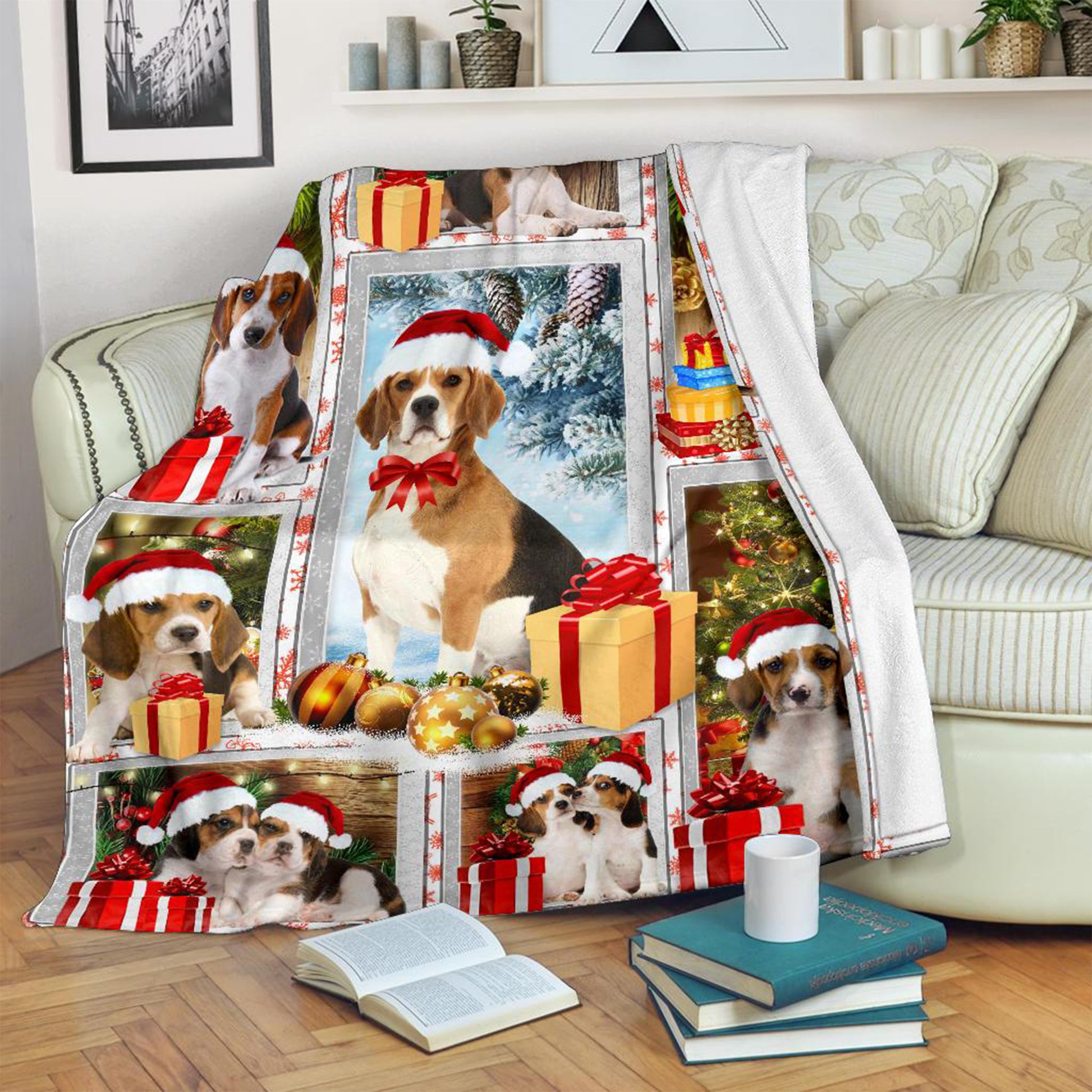 litzzy Beagle Christmas AAC1611918 Fleece Blanket Sherpa Fleece Blanket   