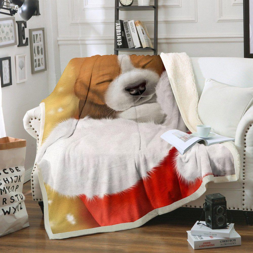litzzy Beagle Christmas HN090903F Sherpa Fleece Blanket Sherpa Fleece Blanket   