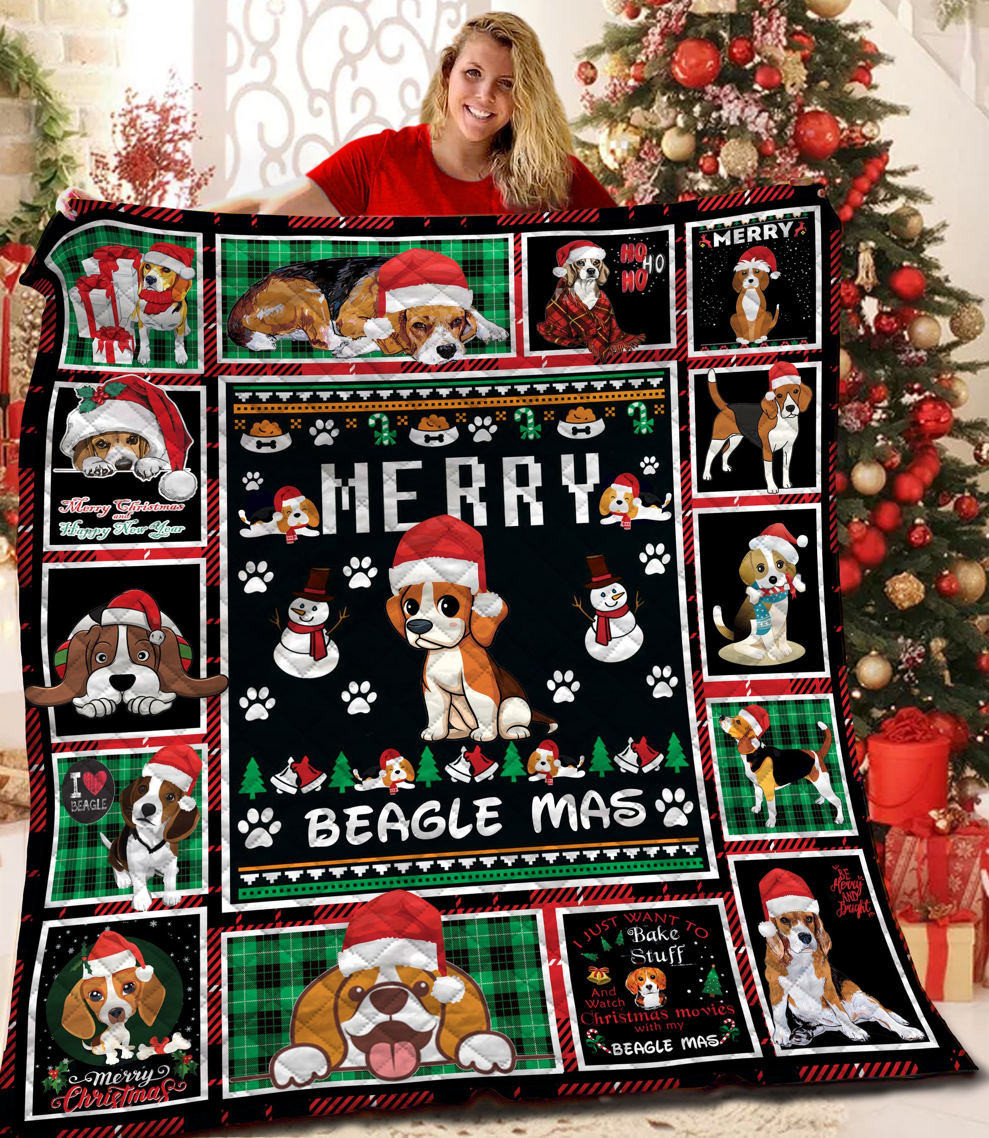 litzzy Beagle Christmas Fleece Blanket BBB101209MH Quilt Blanket   