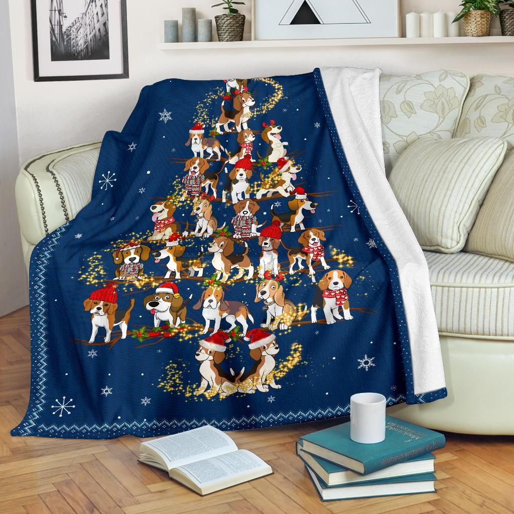 litzzy Beagle Christmas Tree CLM3010025S Sherpa Fleece Blanket Sherpa Fleece Blanket   