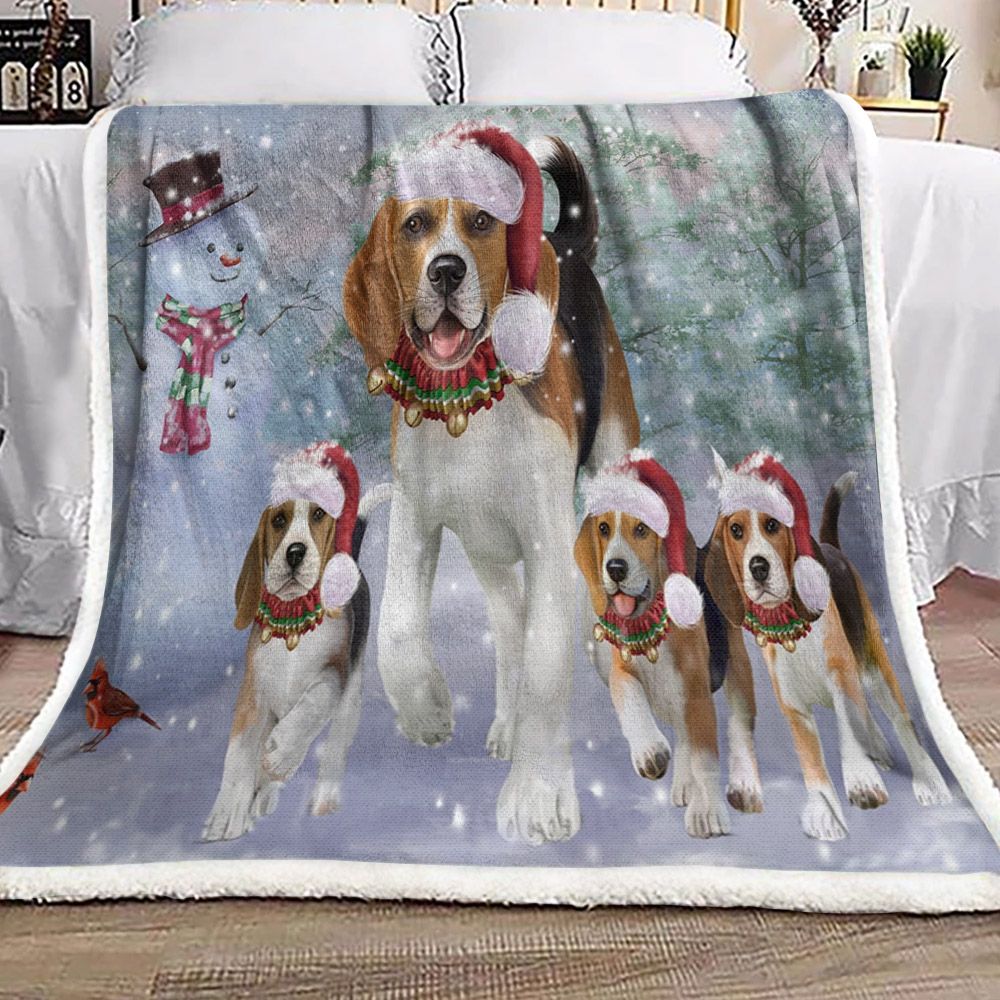 litzzy Beagle Family Christmas HN2011004F Sherpa Fleece Blanket Sherpa Fleece Blanket   