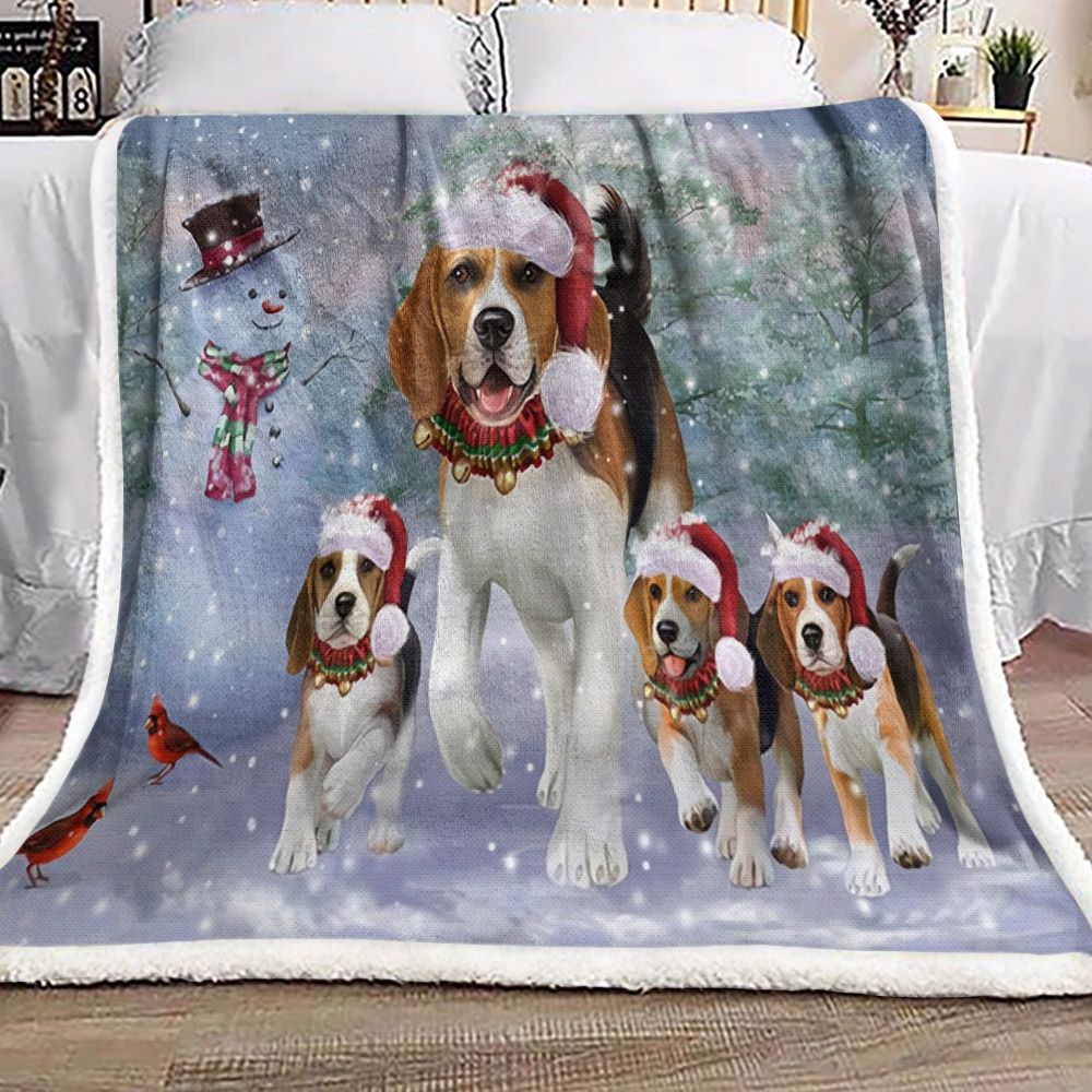 litzzy Beagle Family Christmas HN2111006F Sherpa Fleece Blanket Sherpa Fleece Blanket   