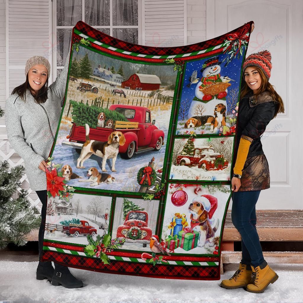 litzzy Beagle Red Truck Christmas AM1210424CL Sherpa Fleece Blanket Sherpa Fleece Blanket   