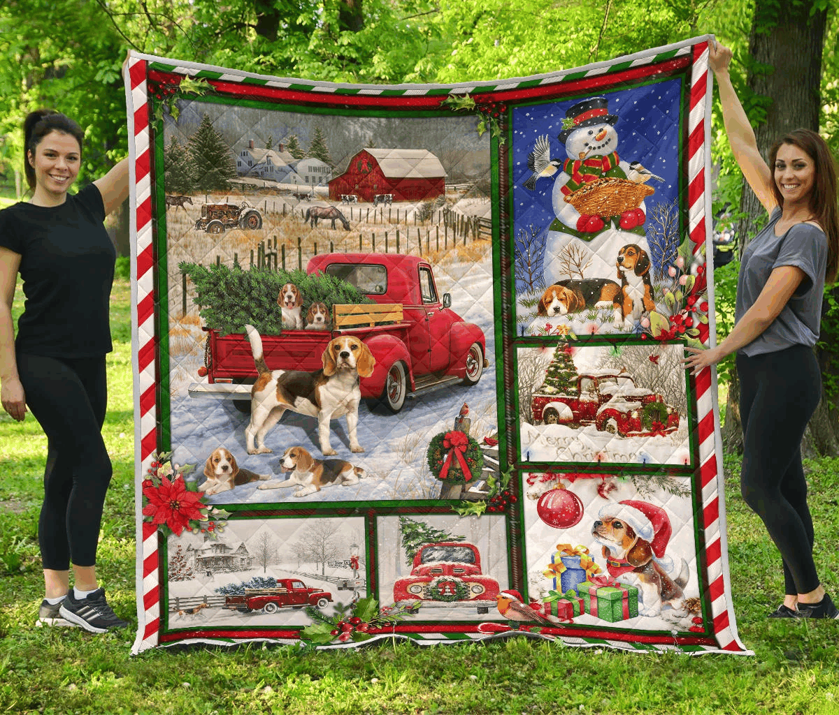 litzzy Beagle Red Truck Christmas CLM0212012Q Fleece Blanket Quilt Blanket   