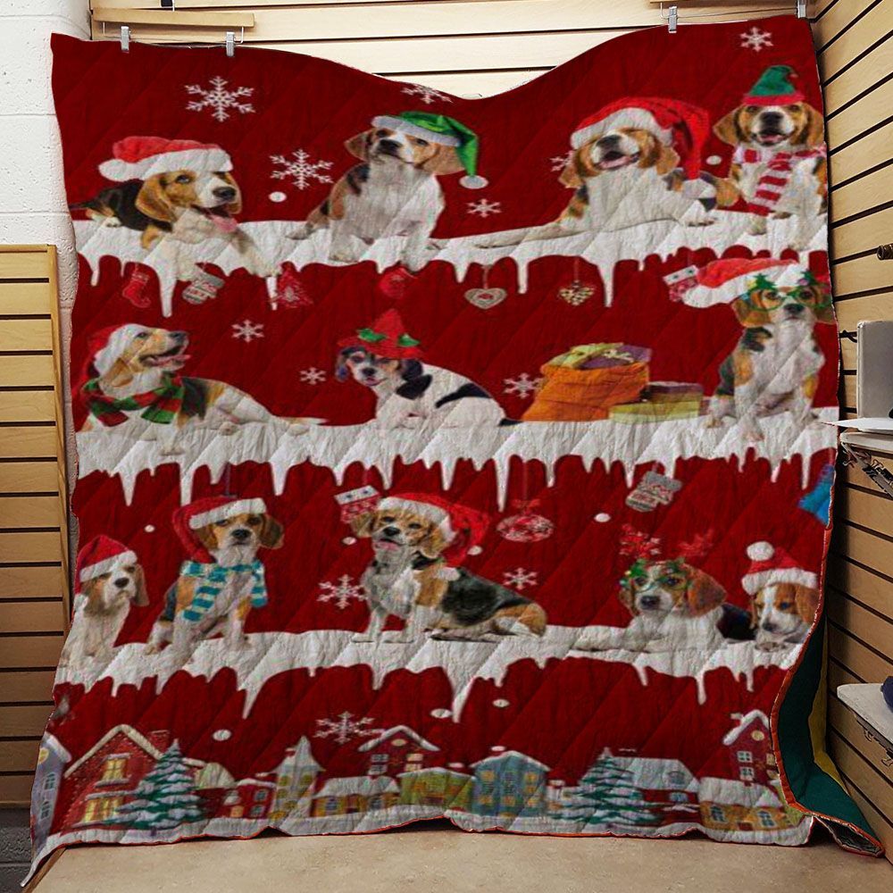 litzzy Beagle Snow Christmas CL11120036MDQ Fleece Blanket Quilt Blanket   