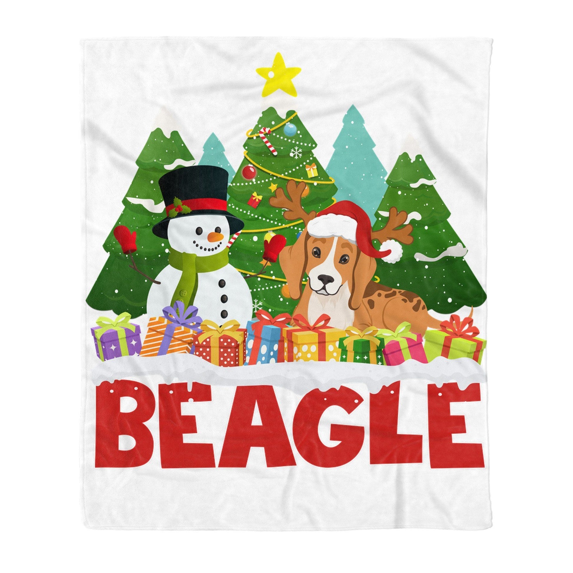 litzzy Beagle Snowman Christmas Tree CLM2812059S Sherpa Fleece Blanket Sherpa Fleece Blanket   