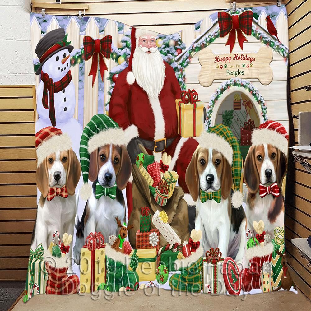 litzzy Beagles Christmas Doghouse CL18110240MDQ Fleece Blanket fleece blanket   