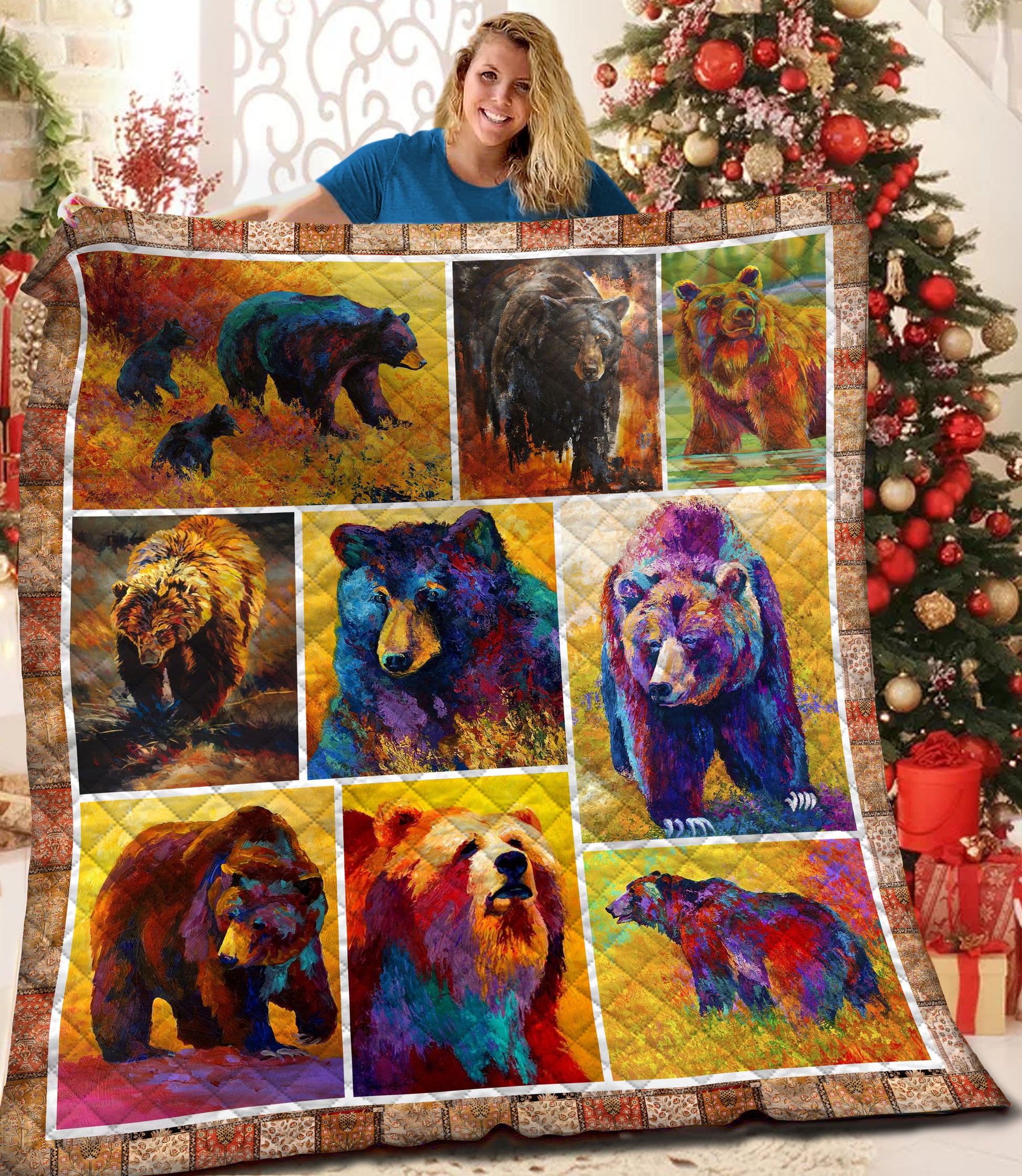litzzy Bear Fleece Blanket HQT201143 Quilt Blanket   