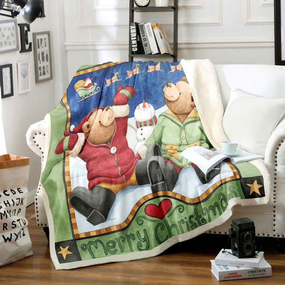 litzzy Bear Christmas TT1912007TT Sherpa Fleece Blanket Sherpa Fleece Blanket   