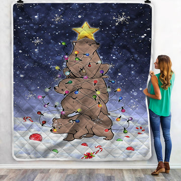 litzzy Bear Funny Tree Christmas NI1610059KL Sherpa Fleece Blanket Sherpa Fleece Blanket   