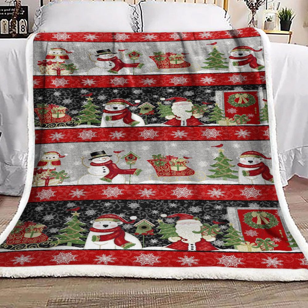 litzzy Bear Owl Snowman Santa Claus Christmas HN1510010F Sherpa Fleece Blanket Sherpa Fleece Blanket   