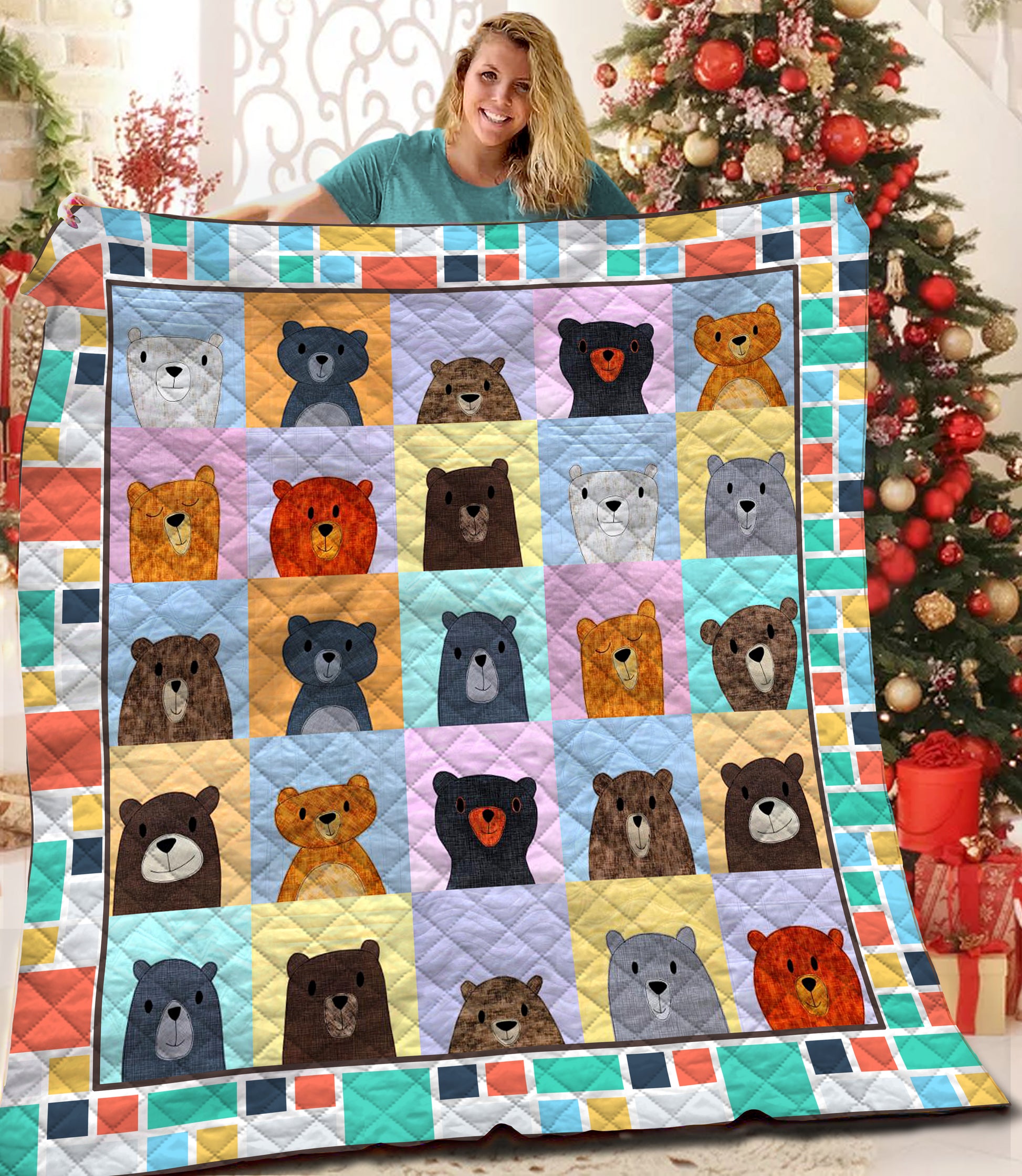 litzzy Bear Fleece Blanket STQ231005NB Quilt Blanket   