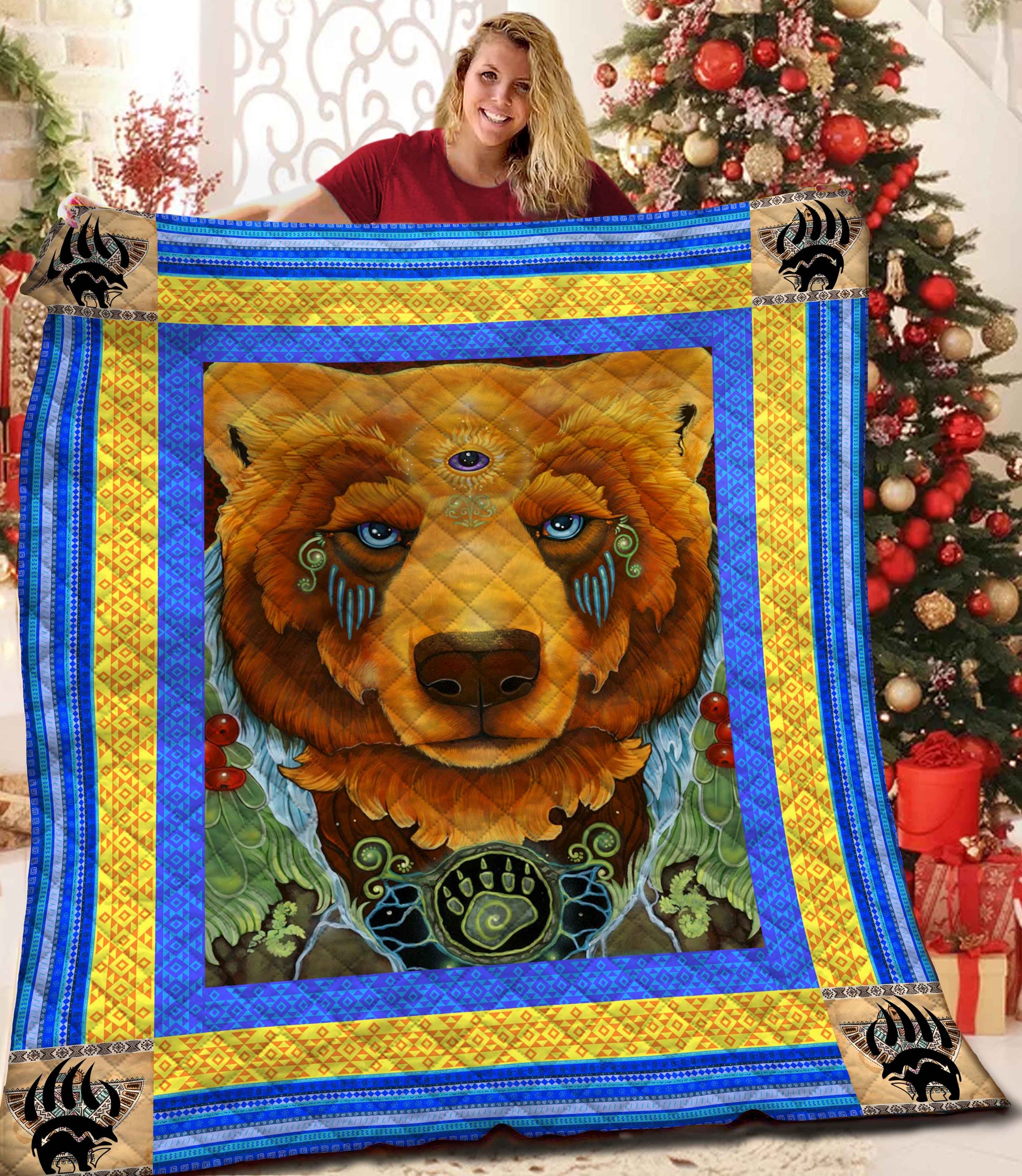 litzzy Bear Fleece Blanket SHQ291062NV Quilt Blanket   