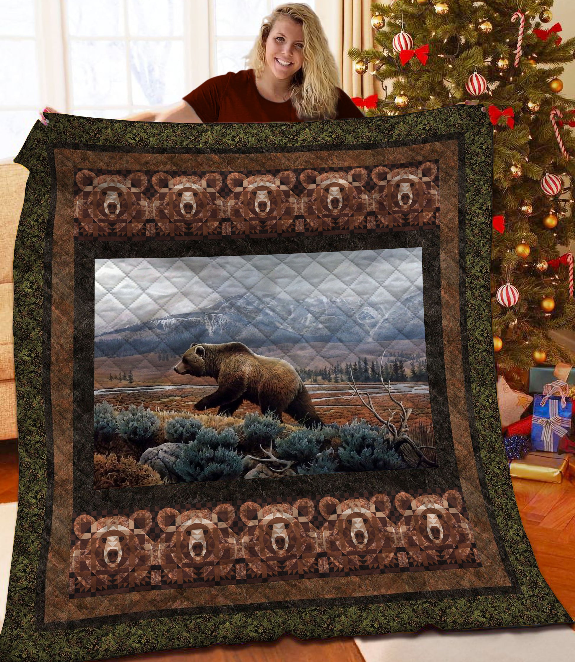 litzzy Bear HQT140103 Fleece Blanket Quilt Blanket   