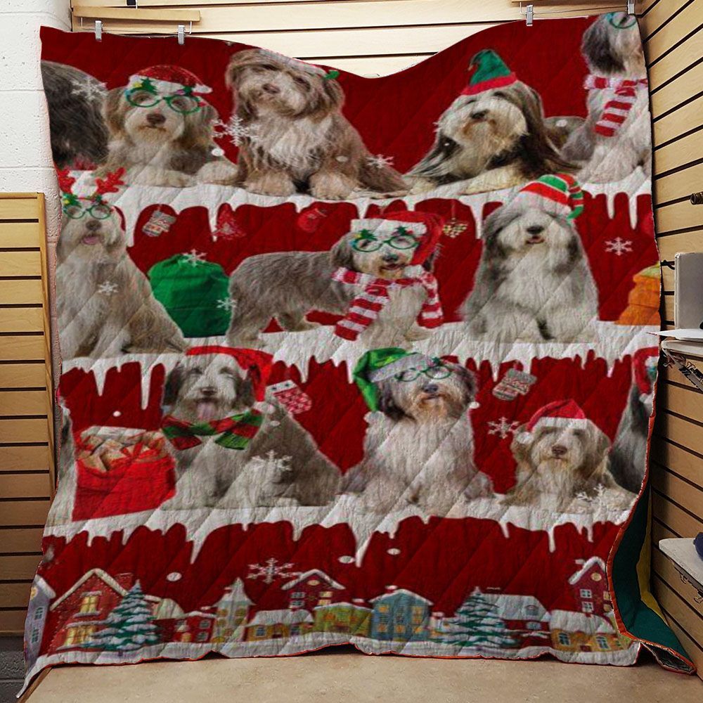 litzzy Bearded Collie Snow Christmas CL11120039MDQ Fleece Blanket Quilt Blanket   