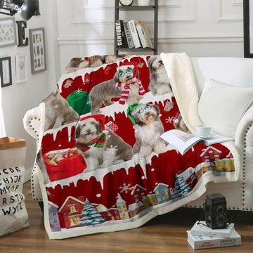litzzy Bearded Collie Snow Christmas CL11120187MDF Sherpa Fleece Blanket Sherpa Fleece Blanket   