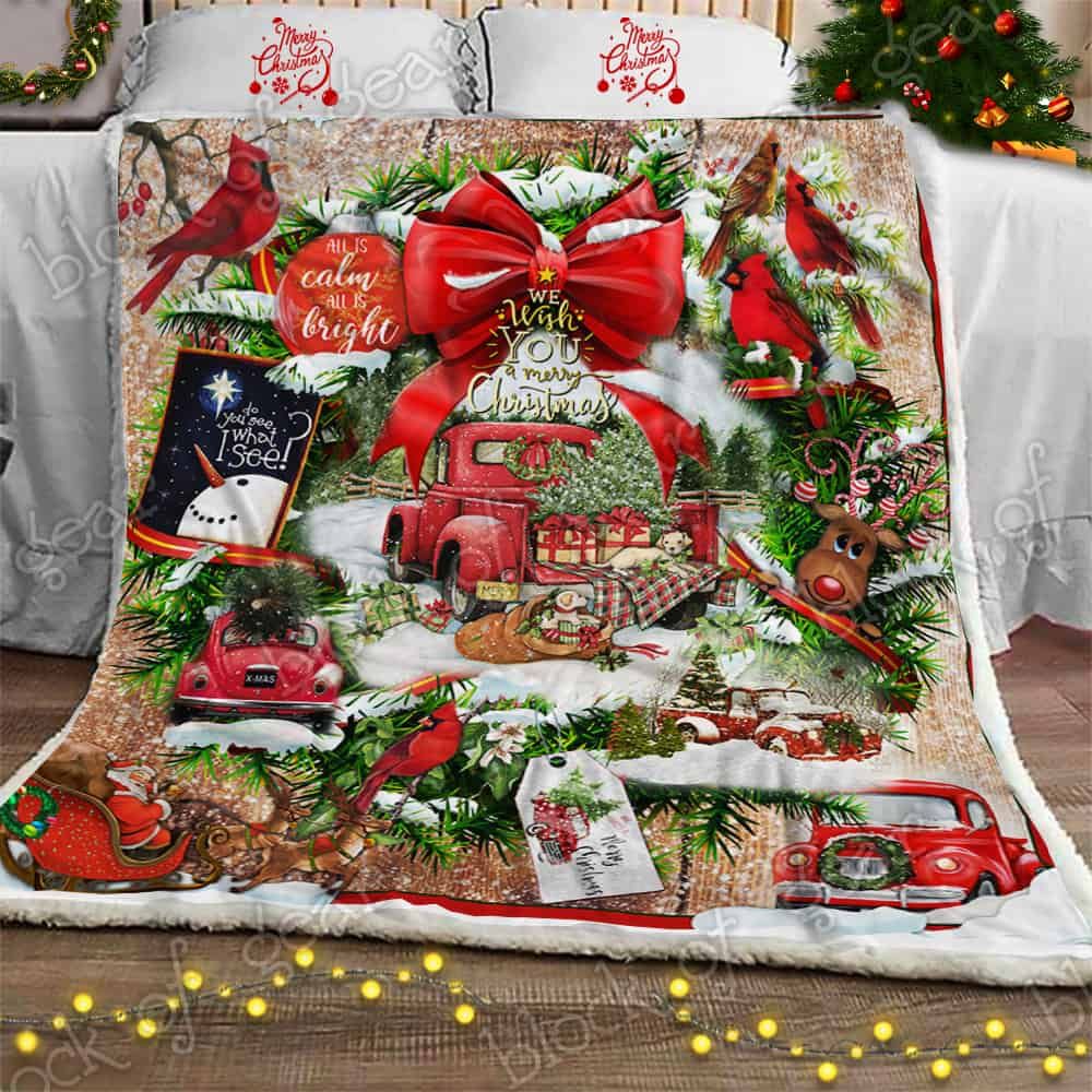litzzy Beautiful Christmas Wreath CL11100013MDF Sherpa Fleece Blanket Sherpa Fleece Blanket   
