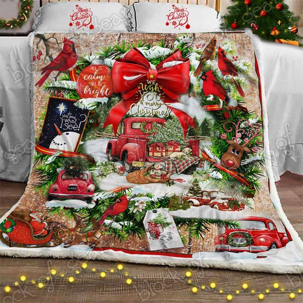 litzzy Beautiful Christmas Wreath Fleece Blanket ABC23101204 Sherpa Fleece Blanket   