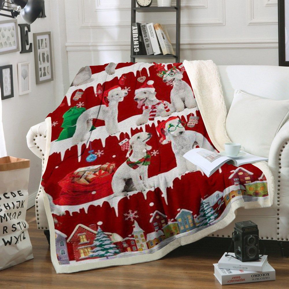 litzzy Bedlington Terrier Snow Christmas CL11120189MDF Sherpa Fleece Blanket Sherpa Fleece Blanket   