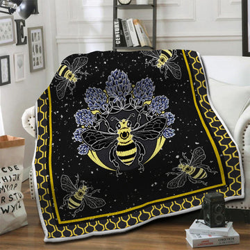 litzzy Bee And Moon Fleece Blanket HST19103593 Fleece Blanket   