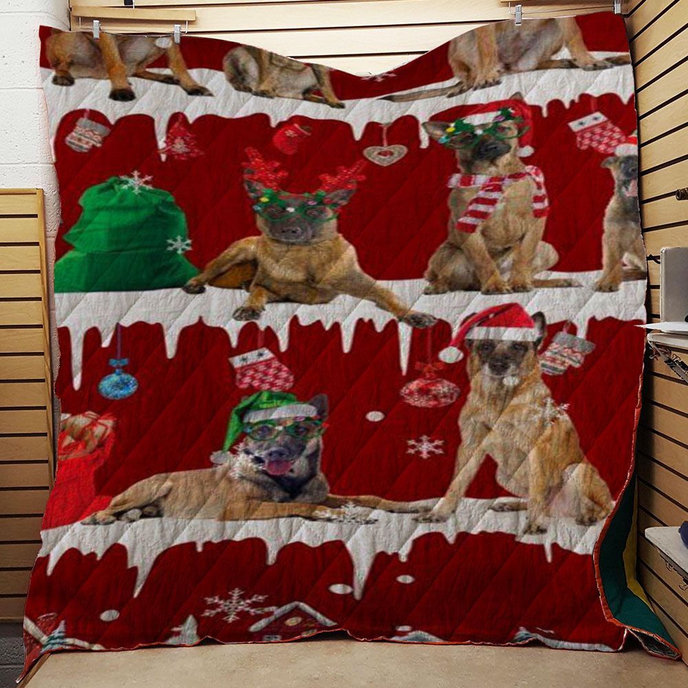 litzzy Belgian Malinois Snow Christmas CL11120045MDQ Fleece Blanket Quilt Blanket   