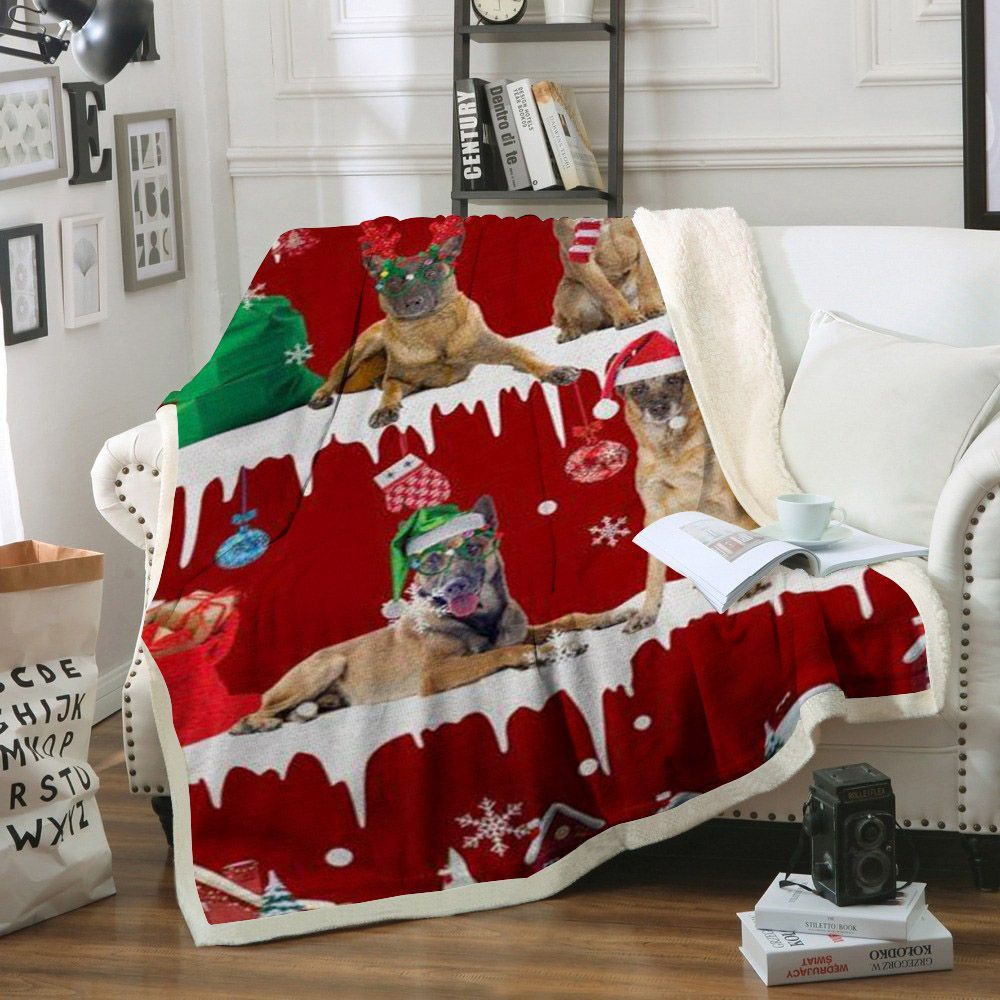 litzzy Belgian Malinois Snow Christmas CL11120190MDF Sherpa Fleece Blanket Sherpa Fleece Blanket   