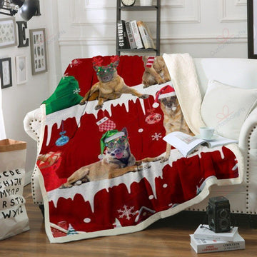 litzzy Belgian Malinois Snow Christmas NC1011267CL Sherpa Fleece Blanket Sherpa Fleece Blanket   