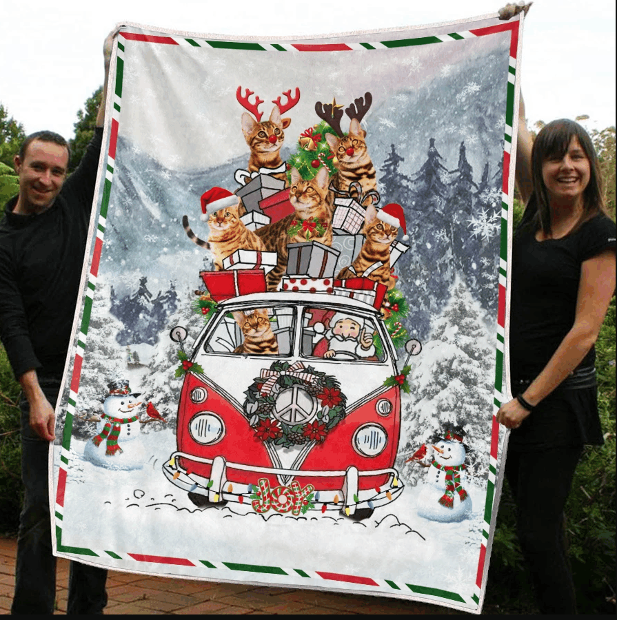 litzzy Bengal Cat Christmas CLM3110044S Sherpa Fleece Blanket Sherpa Fleece Blanket   