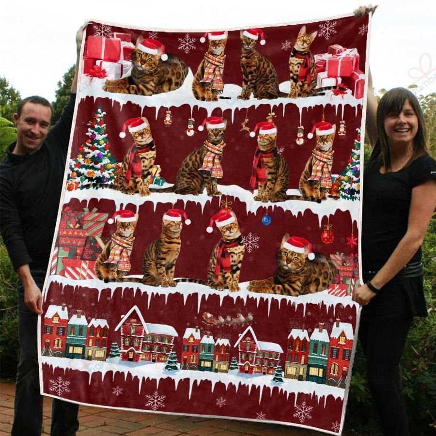 litzzy Bengal Christmas AM3010386CL Sherpa Fleece Blanket Sherpa Fleece Blanket   