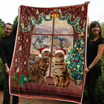 litzzy Bengal Christmas AM3010438CL Sherpa Fleece Blanket Sherpa Fleece Blanket   