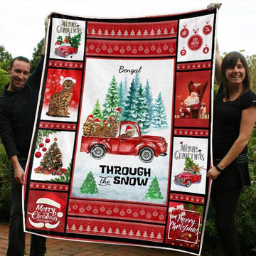 litzzy Bengal Red Truck Christmas CL20110138MDF Sherpa Fleece Blanket Sherpa Fleece Blanket   
