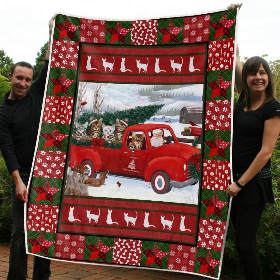 litzzy Bengal Red Truck Christmas CL20110139MDF Sherpa Fleece Blanket Sherpa Fleece Blanket   