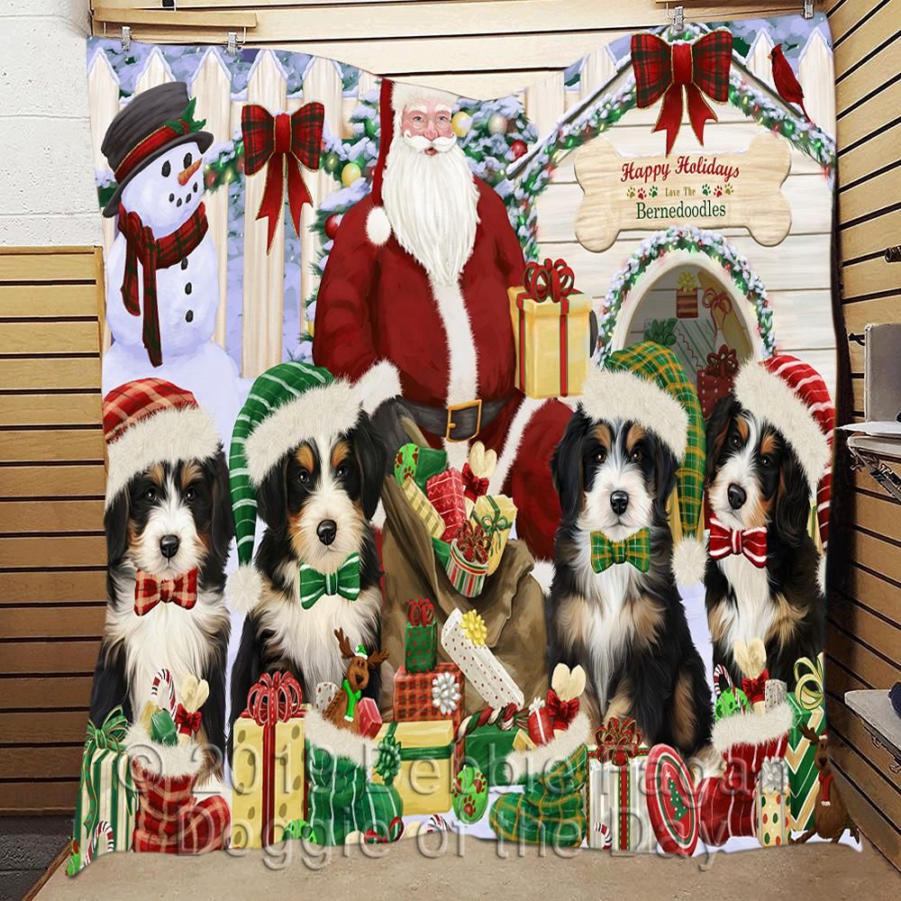 litzzy Bernedoodle Christmas Doghouse Fleece Blanket CL18110287MDQ fleece blanket   