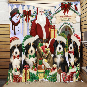 litzzy Bernedoodle Christmas Doghouse Fleece Blanket CL18110287MDQ fleece blanket   