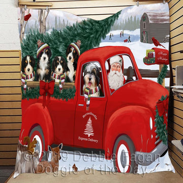 litzzy Bernedoodle Red Truck Christmas CL18110293MDQ Fleece Blanket Quilt Blanket   