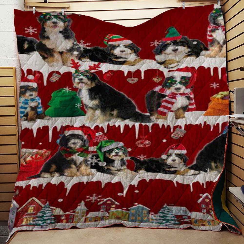 litzzy Bernedoodle Snow Christmas CL11120048MDQ Fleece Blanket Quilt Blanket   