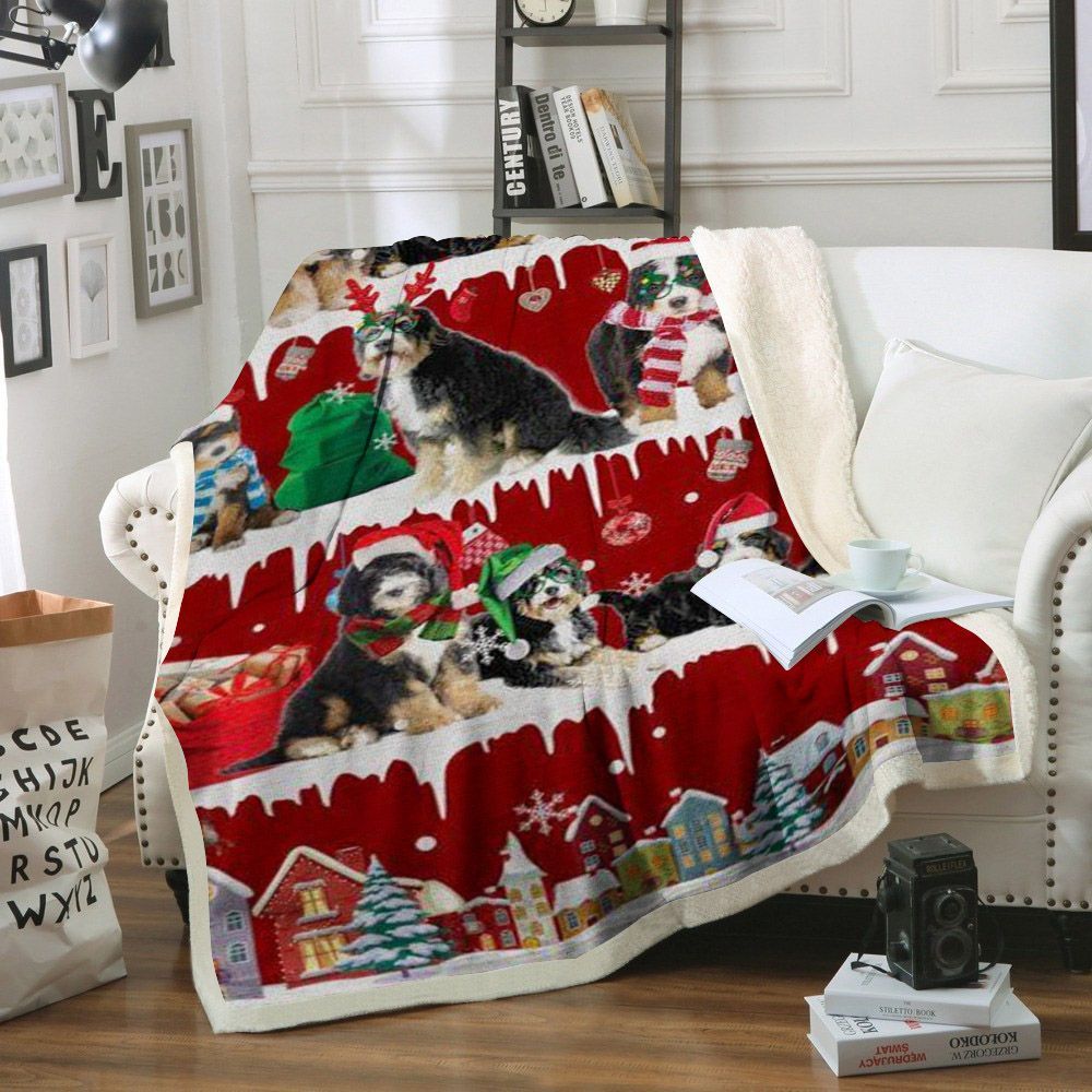litzzy Bernedoodle Snow Christmas CL11120193MDF Sherpa Fleece Blanket Sherpa Fleece Blanket   