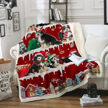 litzzy Bernedoodle Snow Christmas CL11120193MDF Sherpa Fleece Blanket Sherpa Fleece Blanket   