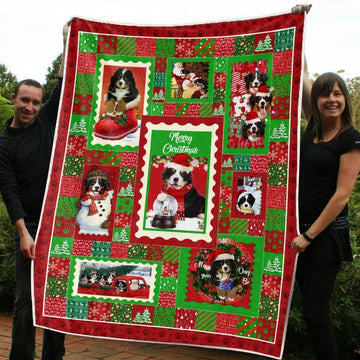 litzzy Bernese Mountain Christmas CL20110144MDF Sherpa Fleece Blanket Sherpa Fleece Blanket   