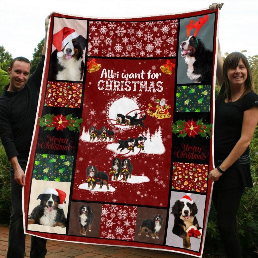 litzzy Bernese Mountain Christmas CL20110145MDF Sherpa Fleece Blanket Sherpa Fleece Blanket   