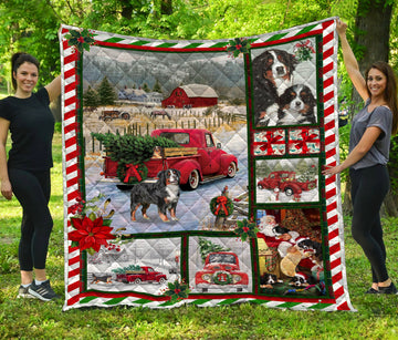 litzzy Bernese Mountain Christmas MMC1411702 Fleece Blanket Quilt Blanket   