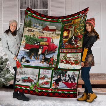 litzzy Bernese Mountain Red Truck Christmas AM2010463CL Sherpa Fleece Blanket Sherpa Fleece Blanket   