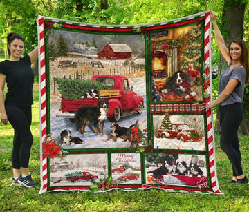 litzzy Bernese Mountain Red Truck Christmas CL05120043MDQ Fleece Blanket Quilt Blanket   