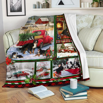 litzzy Bernese Mountain Red Truck Christmas CLH1612025F Sherpa Fleece Blanket Sherpa Fleece Blanket   