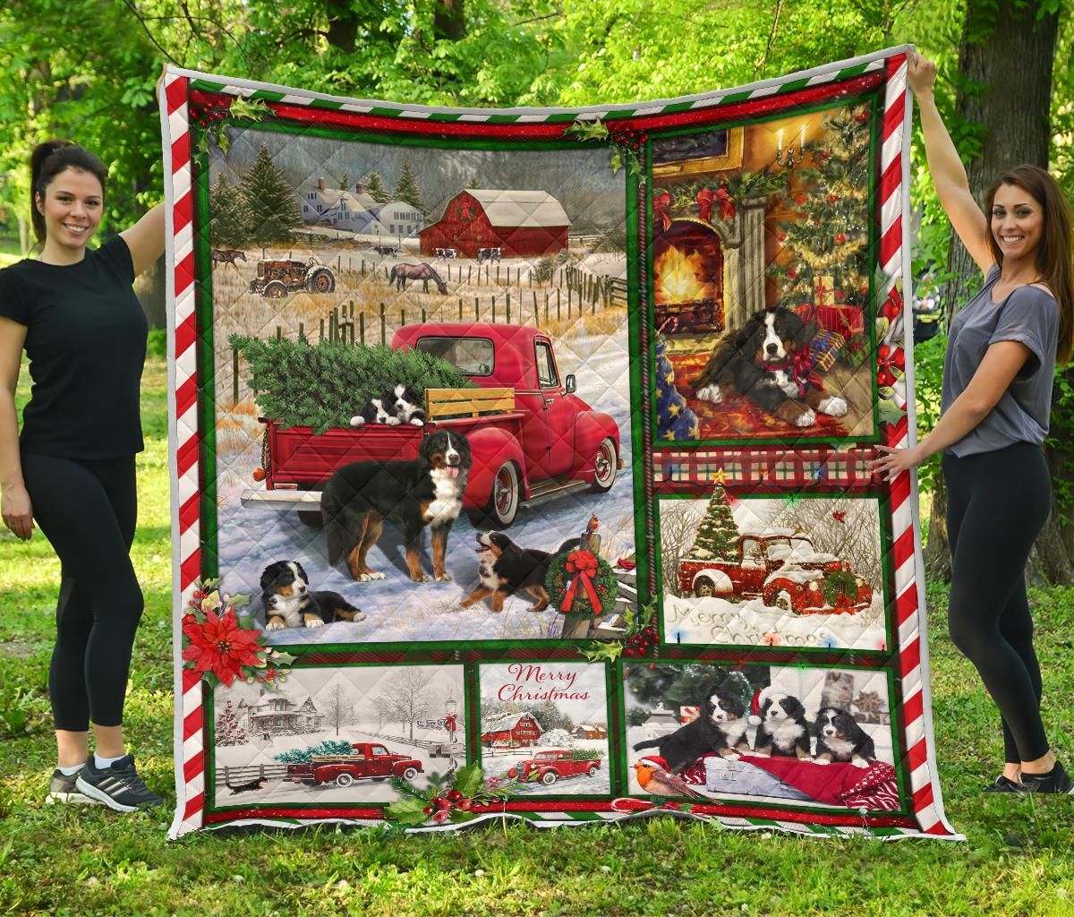 litzzy Bernese Mountain Red Truck Christmas CLM0212016Q Fleece Blanket Quilt Blanket   