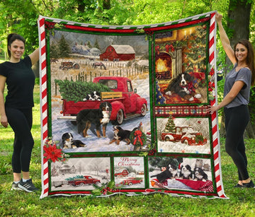 litzzy Bernese Mountain Red Truck Christmas CLM0212016Q Fleece Blanket Quilt Blanket   