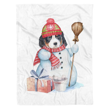 litzzy Bernese Mountain Snowman Christmas CLM2812071S Sherpa Fleece Blanket Sherpa Fleece Blanket   