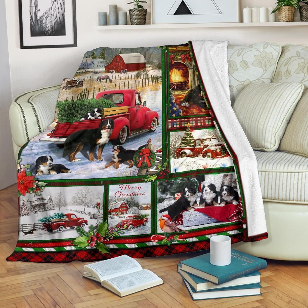 litzzy Bernese Moutain Red Truck Christmas CL05120044MDQ Fleece Blanket Quilt Blanket   